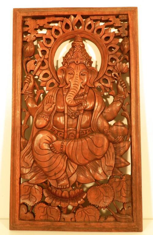 Pannello Ganesh legno intagliato<br>H 60 L 34<br>130,00 CHF